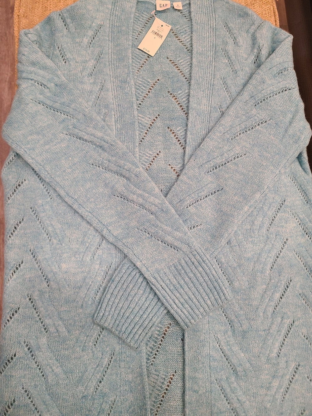 GAP Sky Blue Open-Front Pointelle Cardigan